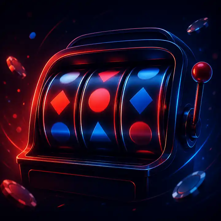 Tile slot con rulli luminosi e simboli astratti